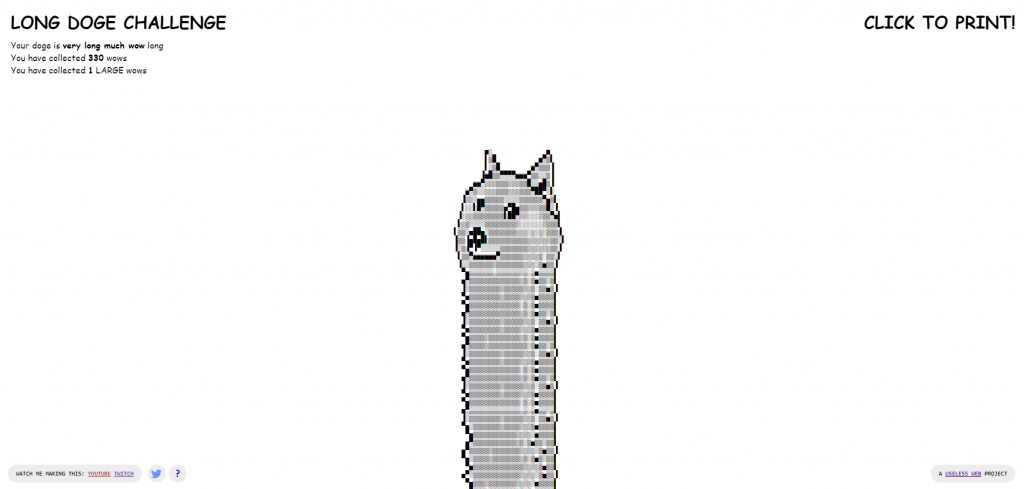 Die Homepage der Long Doge Challenge