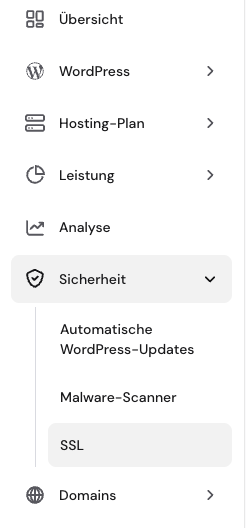 Das SSL-Men&uuml; in hPanel
