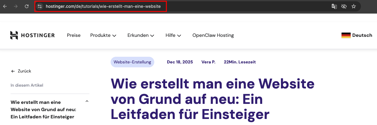 eine URL finden Sie in der Adressleiste des Browsers