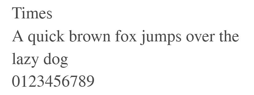 Die Buchstaben und Zahlen von Times.