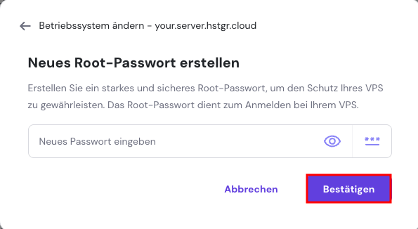 &Auml;ndern des VPS-Passworts im hPanel