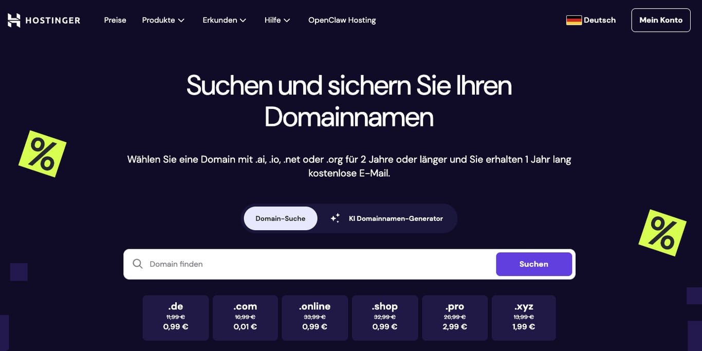 Domain bei Hostinger kaufen