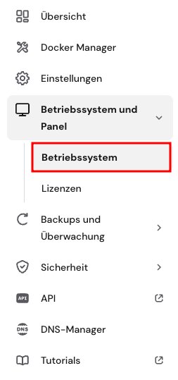 Das Betriebssystemfenster wird auf dem VPS-Dashboard ge&ouml;ffnet