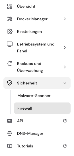 hpanel VPS-Firewall-Menü