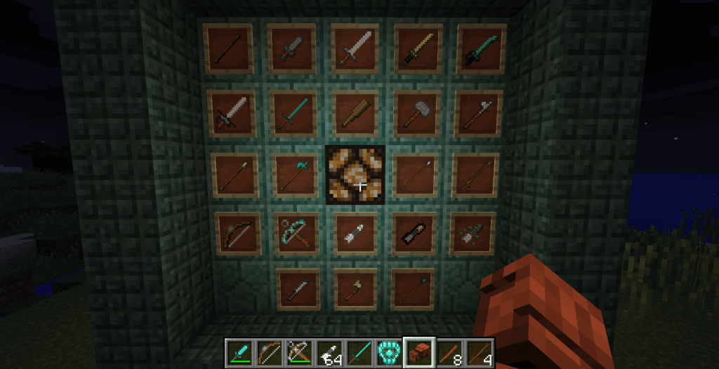 Eine Sammlung von Minecraft-Waffen, bereitgestellt vom Modus „Spartan Weaponry“.