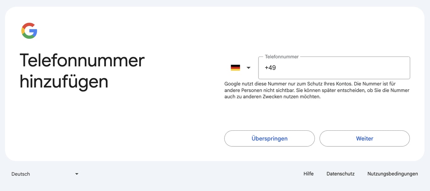Seite zur Konto&uuml;berpr&uuml;fung in Gmail