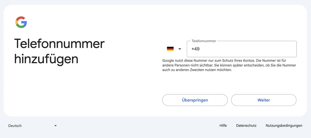 Seite zur Kontoüberprüfung in Gmail