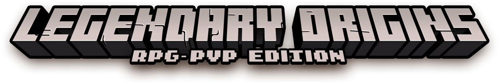 Text „Legendary Origins RPG-PVP edition“, geschrieben in einer pixelierten Schriftart mit langem Schatten