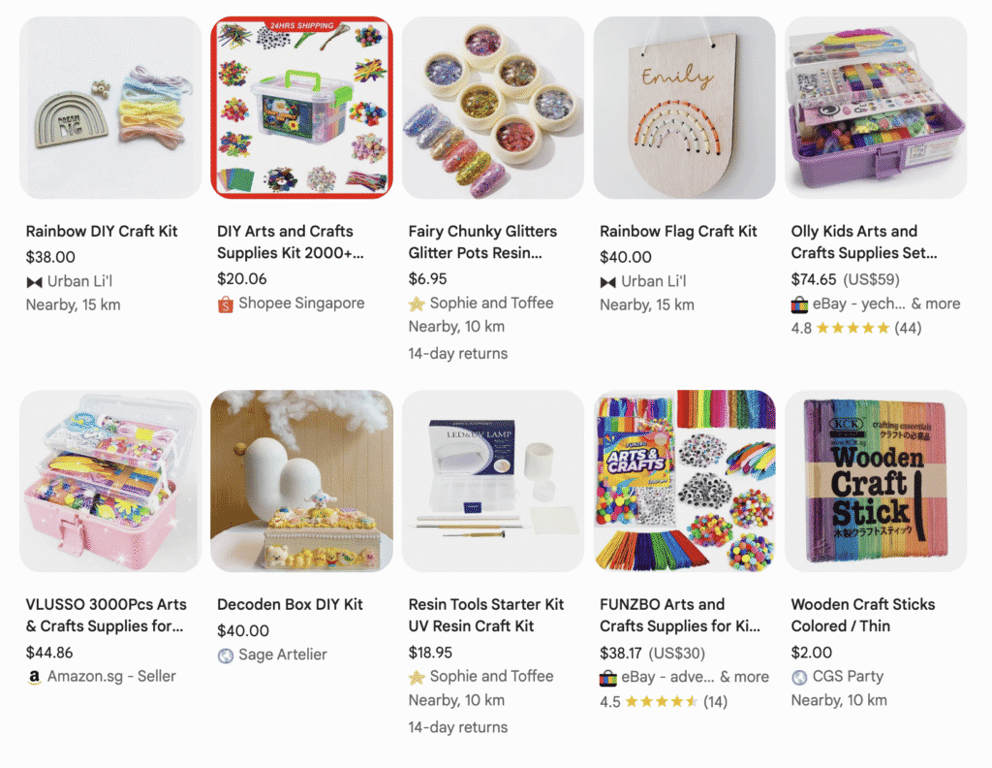 Bastel- und DIY-Artikel bei Google Shopping