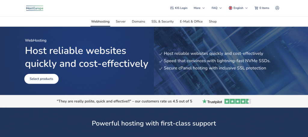 Landingpage f&uuml;r das Hosting von Host Europe