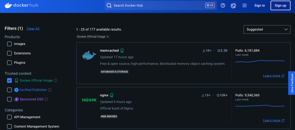 Die beliebtesten Images auf Docker Hub