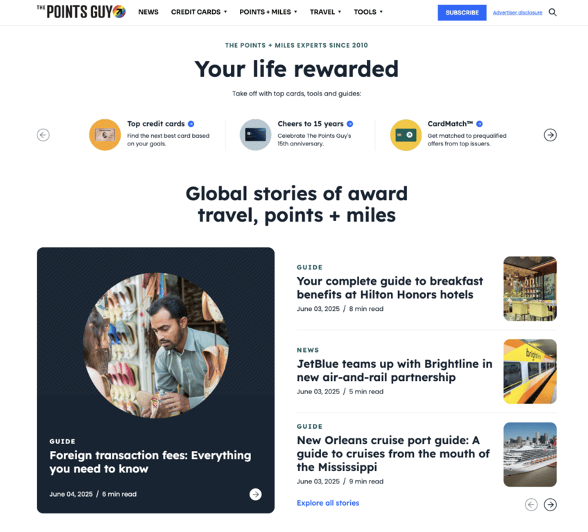 Die Homepage von The Points Guy