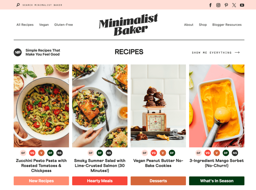 Die Startseite von Minimalist Baker

