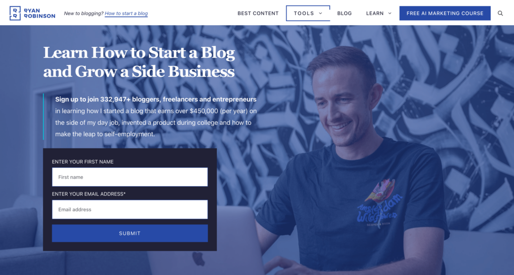 Startseite von Ryan Robinsons Website