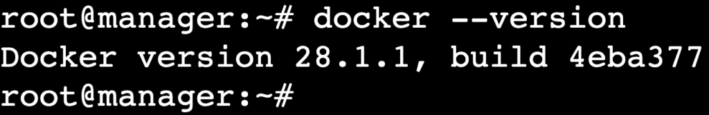 Eine Terminalausgabe, die die installierte Docker-Version anzeigt