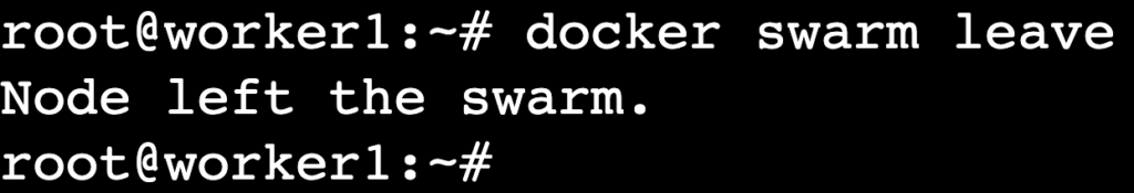 Eine Terminalausgabe, die zeigt, dass der Knoten worker1 den Swarm verlassen hat