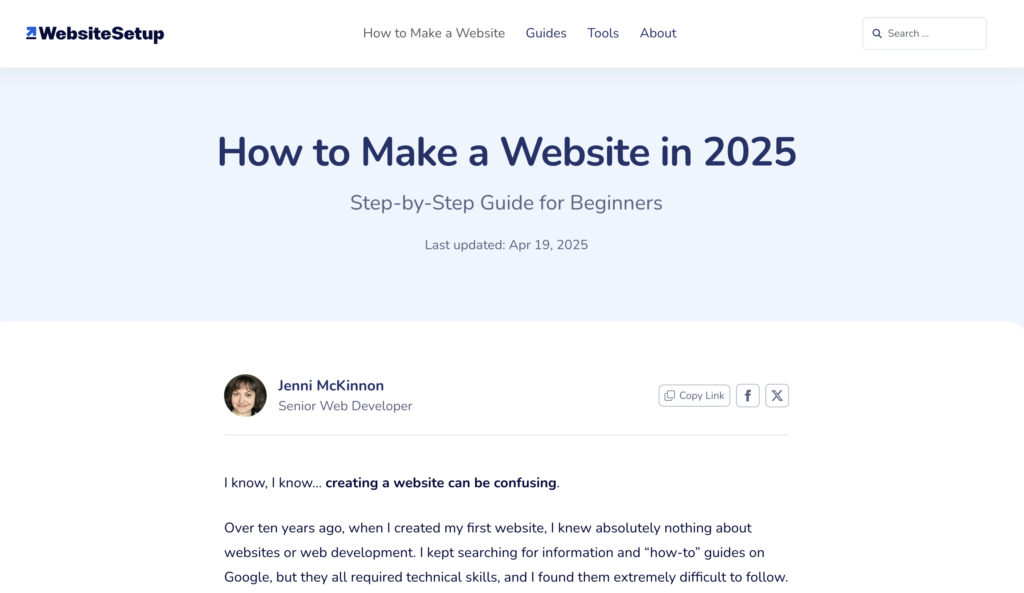 Die Startseite von WebsiteSetup