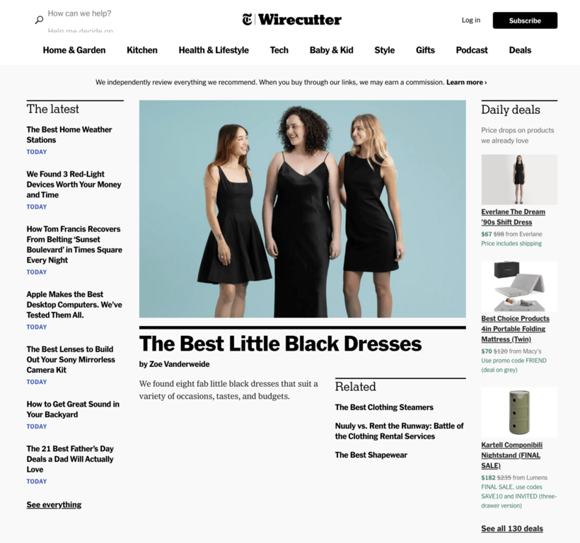 Die Homepage von Wirecutter