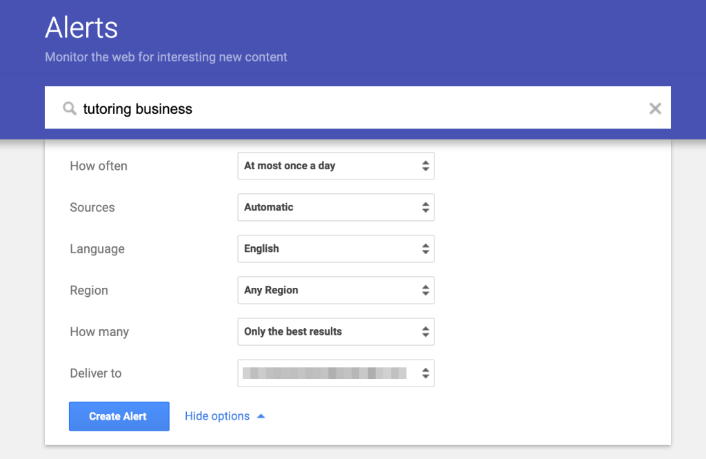 Filteroptionen für Google Alerts