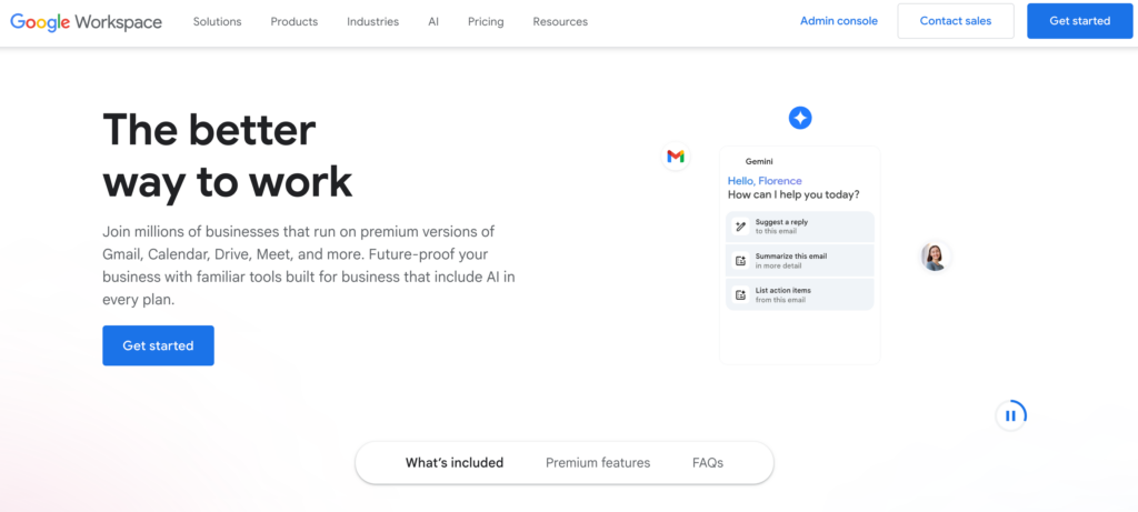 Startseite von Google Workspace