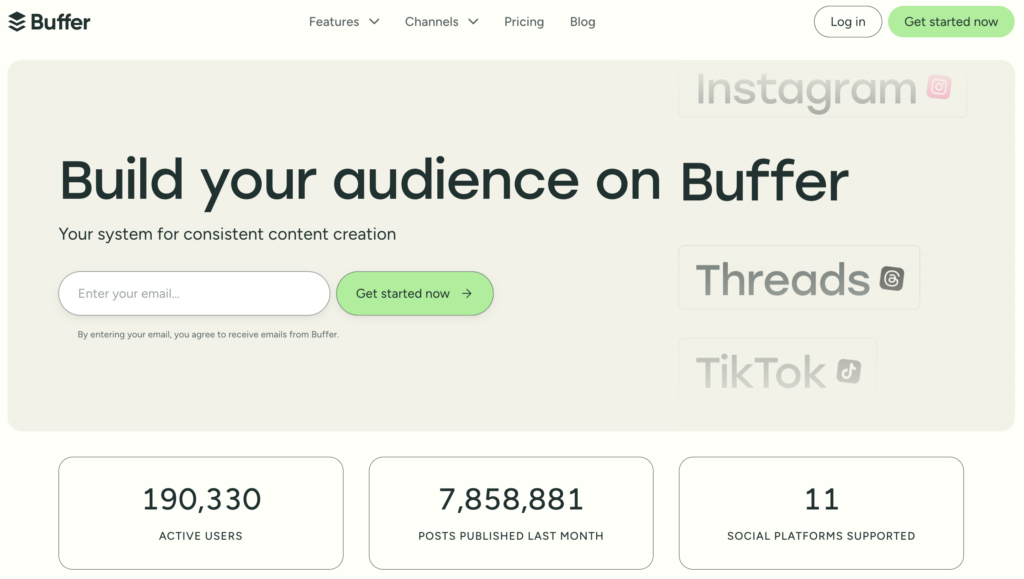 Startseite von Buffer