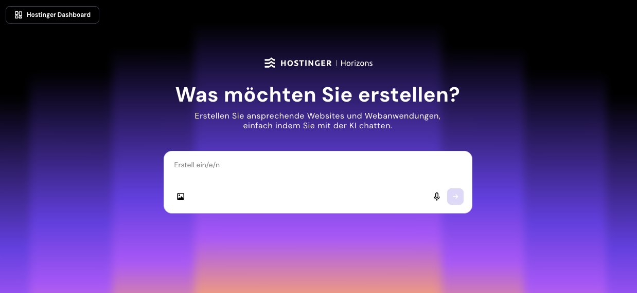 Hostinger Horizons-Panel zum Einfügen einer Aufforderung zur Website-Erstellung