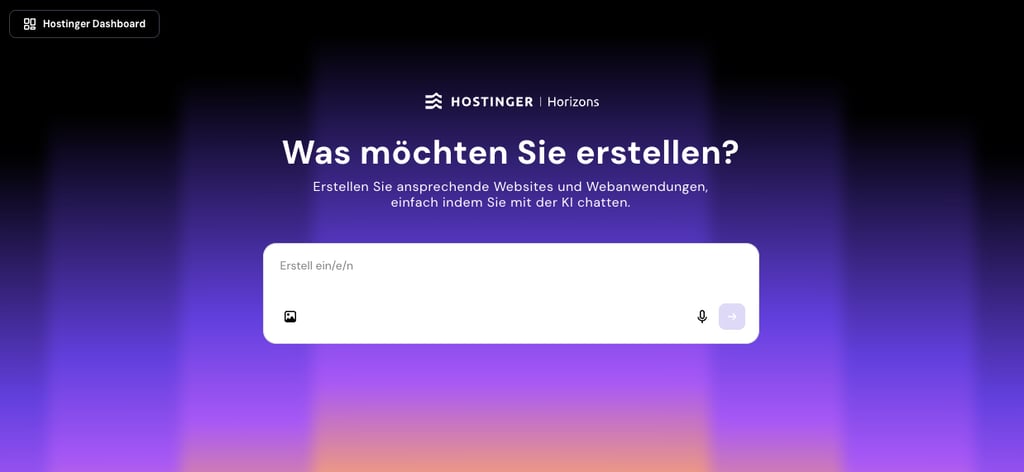 Hostinger-Horizons-Panel zum Eingeben eines Prompts f&uuml;r die Website-Erstellung
