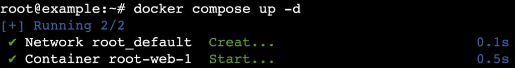 Terminal mit docker compose up -d zum Starten der Umgebung