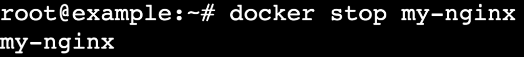 Terminal mit docker stop my-nginx, um den Container zu stoppen