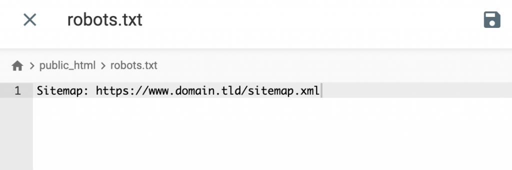 Beispiel für einen Sitemap-Eintrag in der Datei robots.txt