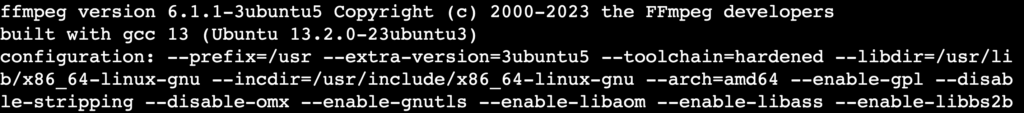 Ausgabe des Befehls ffmpeg -version im Terminal