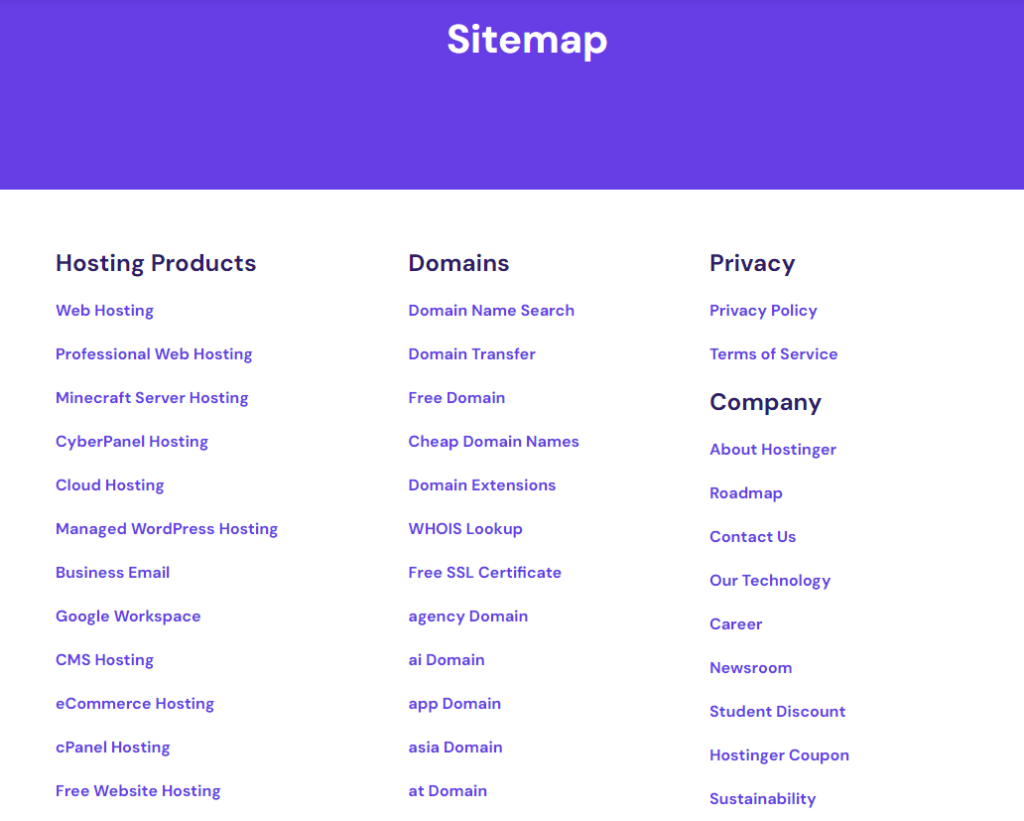Hostinger HTML-Sitemap