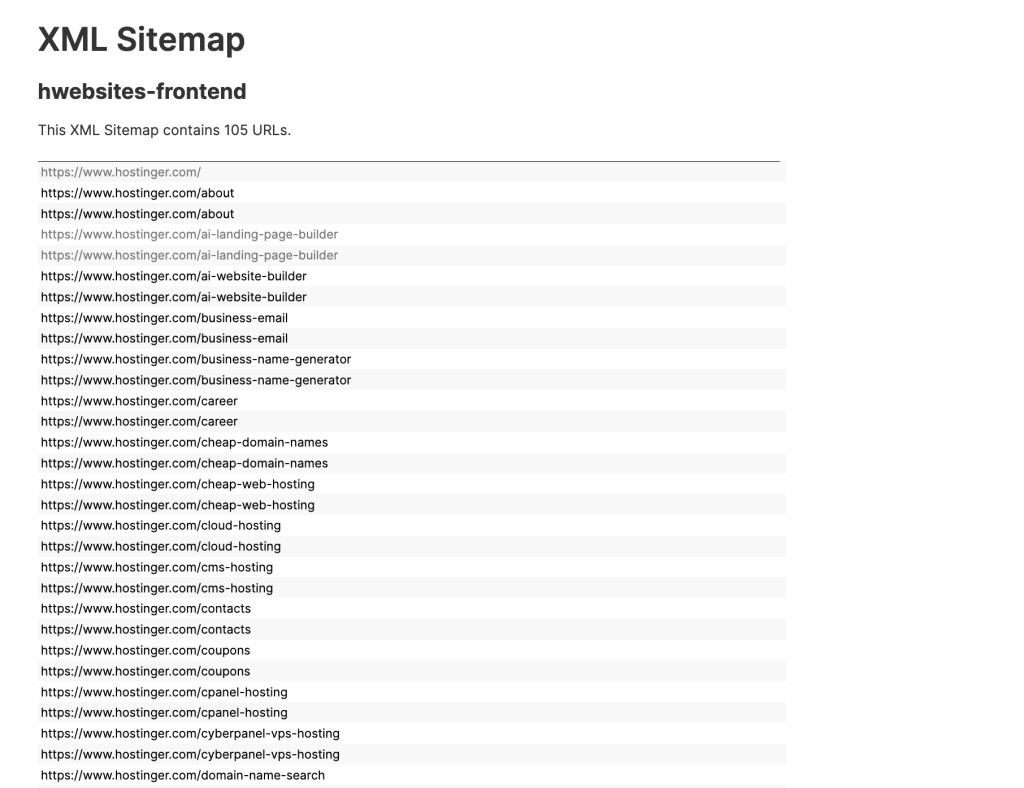 Hostinger XML-Sitemap in der Browser-Adressleiste
