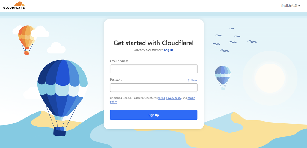 Die Anmeldeseite auf der Cloudflare-Website