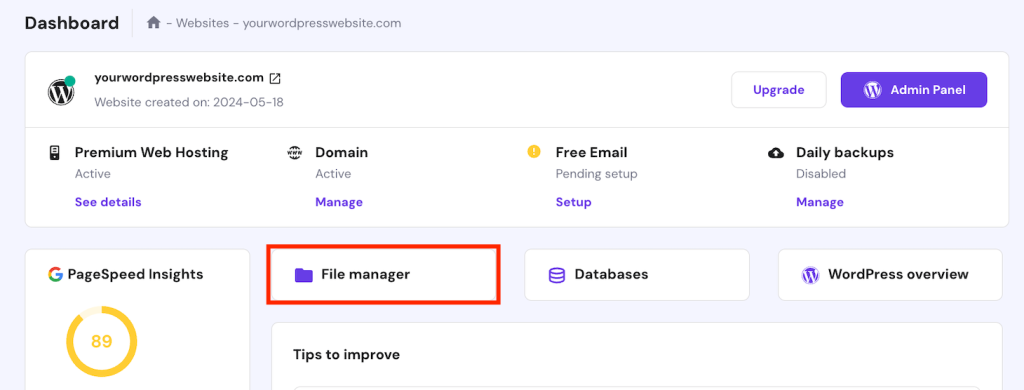 Zugriff auf den Datei-Manager in hPanel