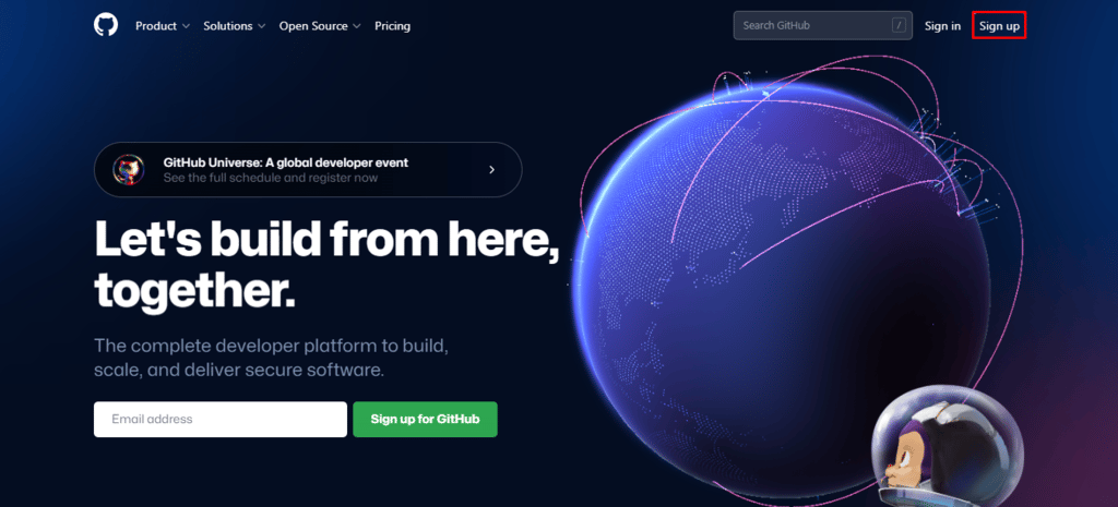 Die Schaltfläche „Anmelden“ auf der Startseite der GitHub-Website
