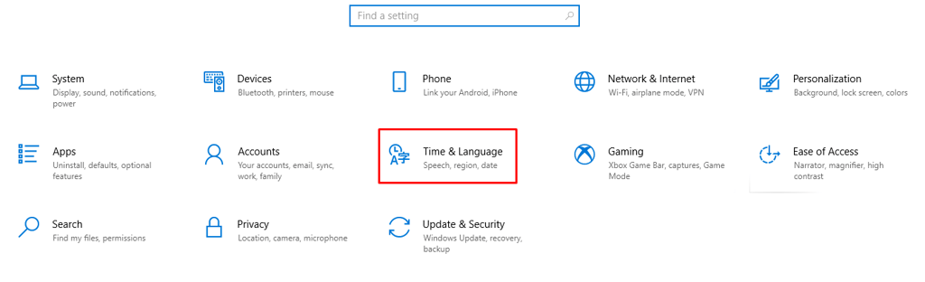 Die Option „Zeit und Sprache“ in den Windows-Einstellungen