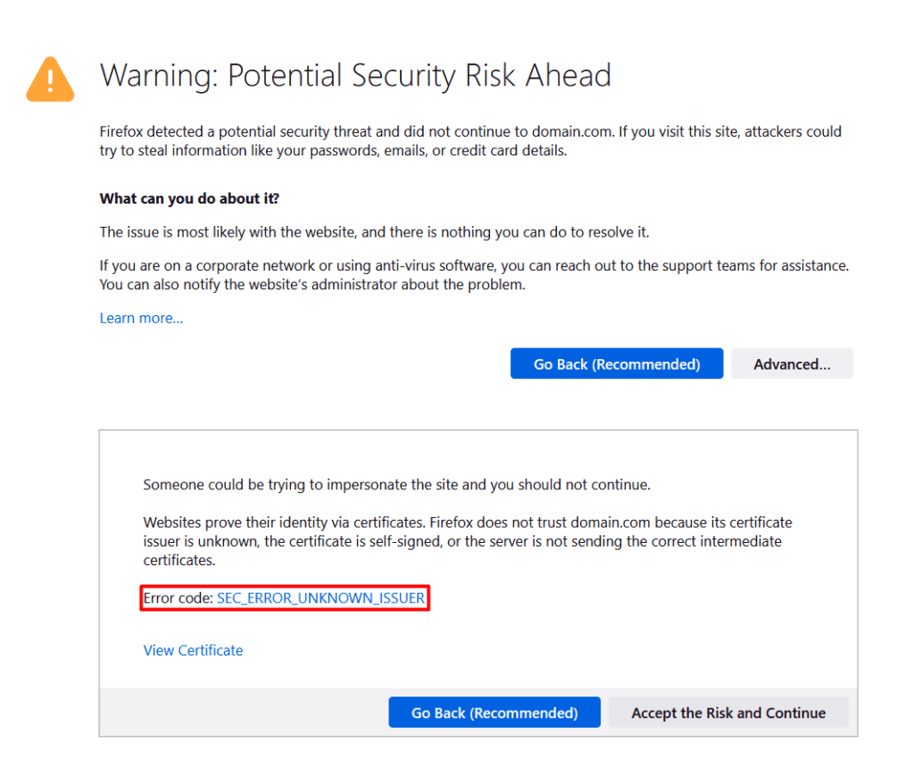 Fehlermeldung NET::ERR_CERT_AUTHORITY_INVALID in Mozilla Firefox