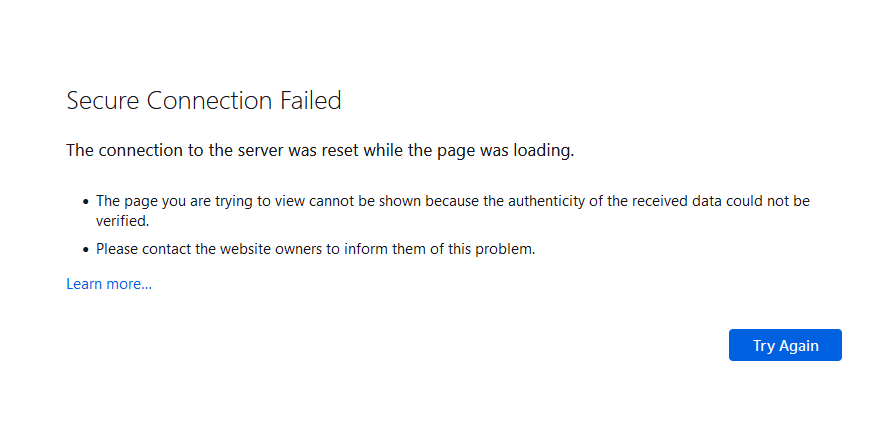 Fehlermeldung „Sichere Verbindung fehlgeschlagen“ in Mozilla Firefox