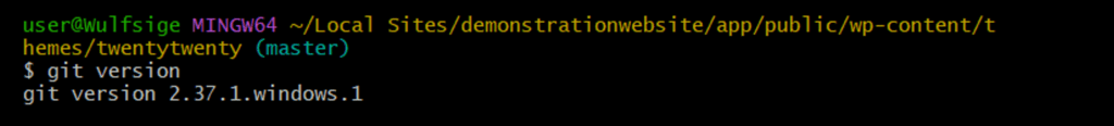 Befehl zur Abfrage der Git-Version, der die Versionsnummer der installierten Git-Version zurückgibt