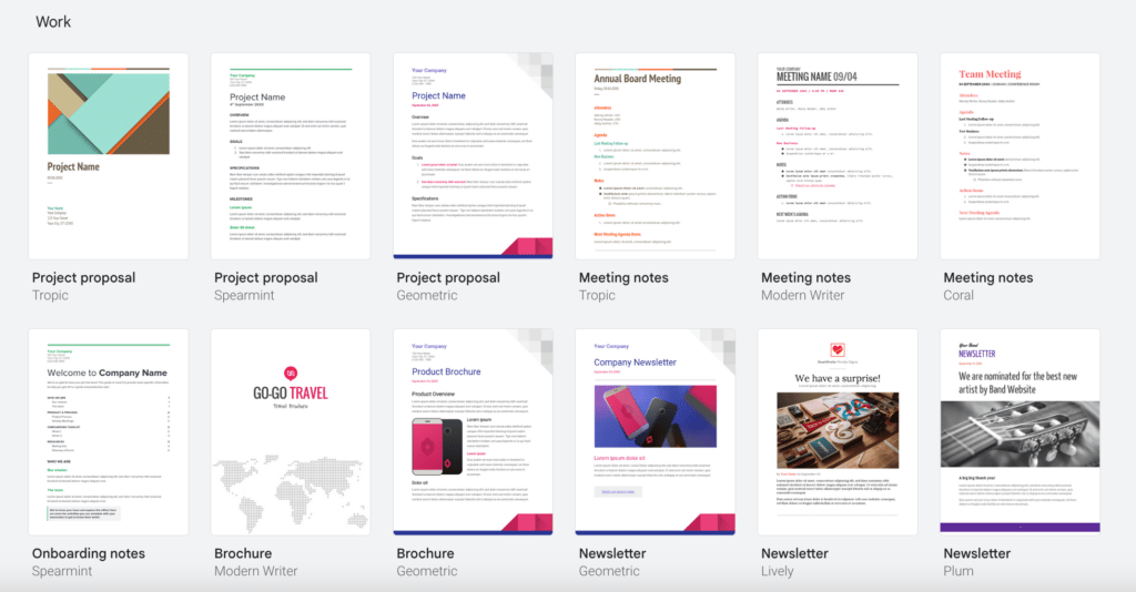 Google Docs Vorlagengalerie