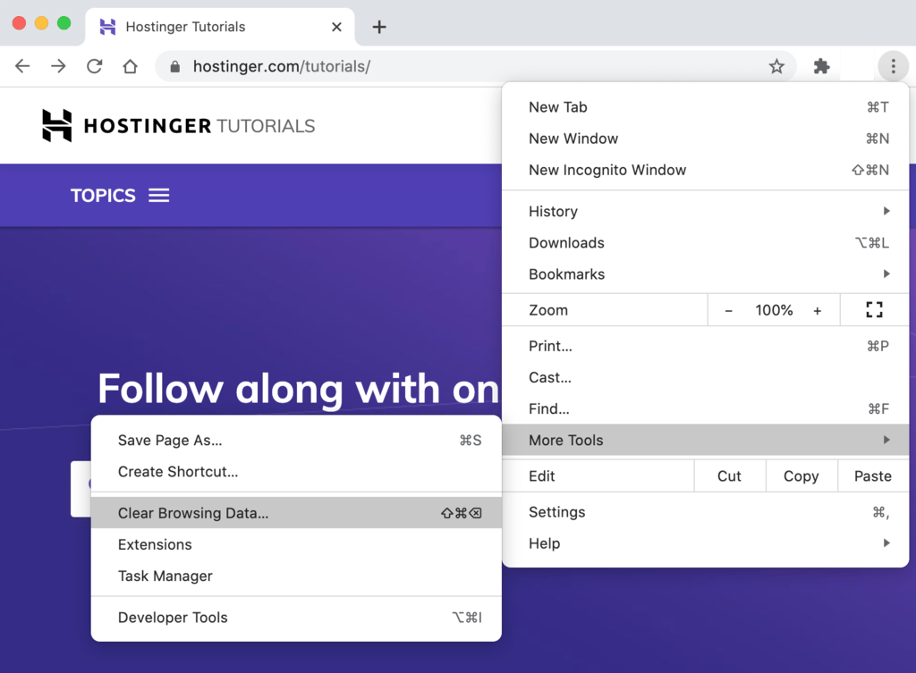 Clearing browsing data on Chrome