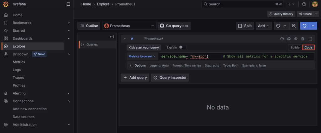 Der Abschnitt für Prometheus in Grafana