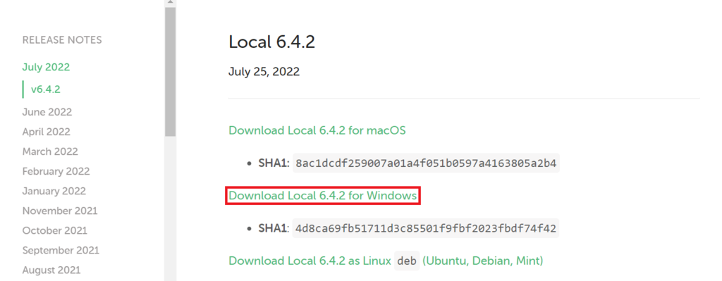 Download-Seite für die neueste Version von Local