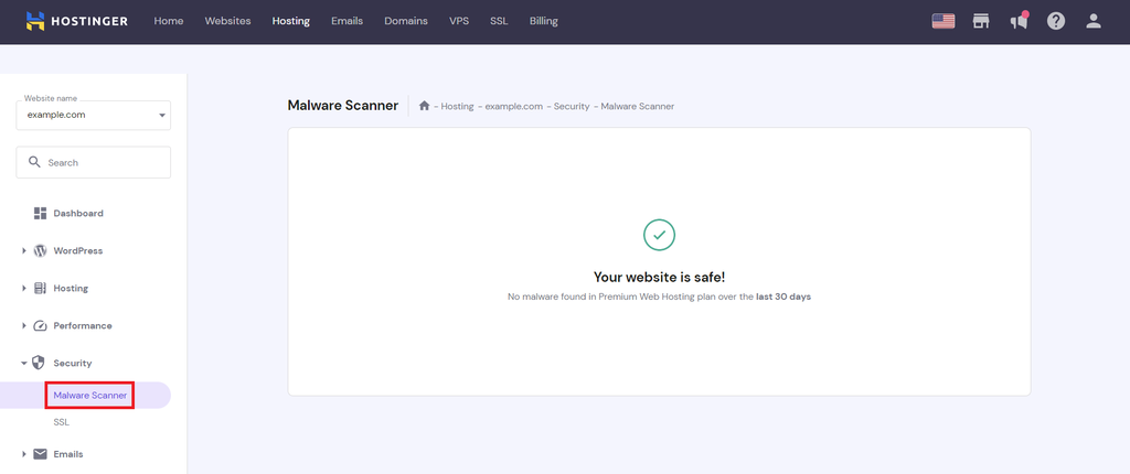 Malware Scanner-Tool in Hostinger's hPanel