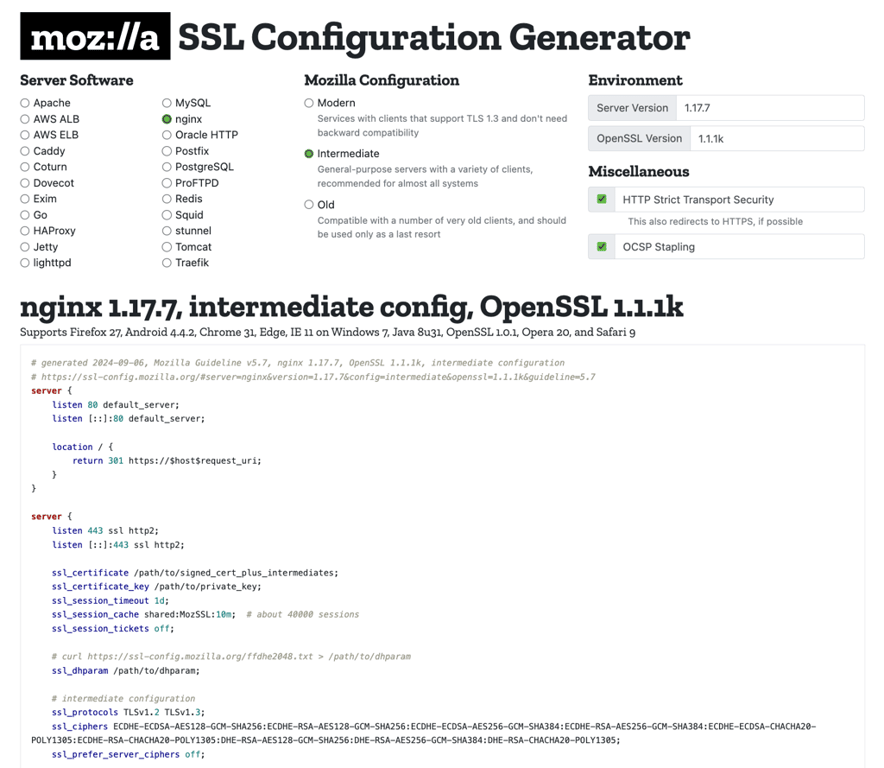 SSL-Konfigurationsgenerator von Mozilla