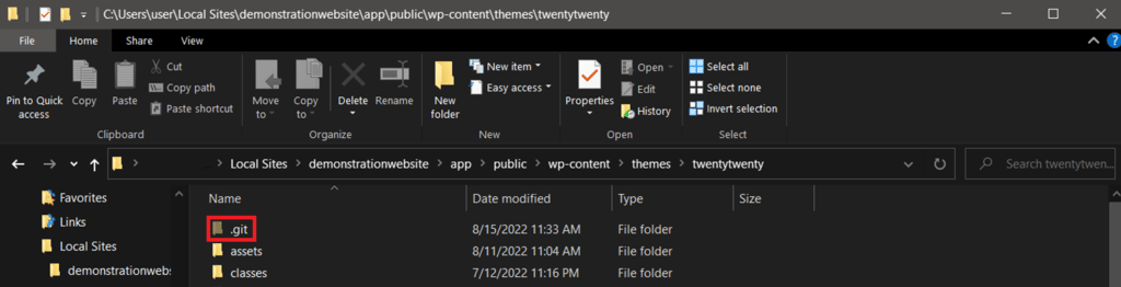 Nach dem Erstellen eines Remote-Repositorys erscheint ein versteckter .git-Ordner