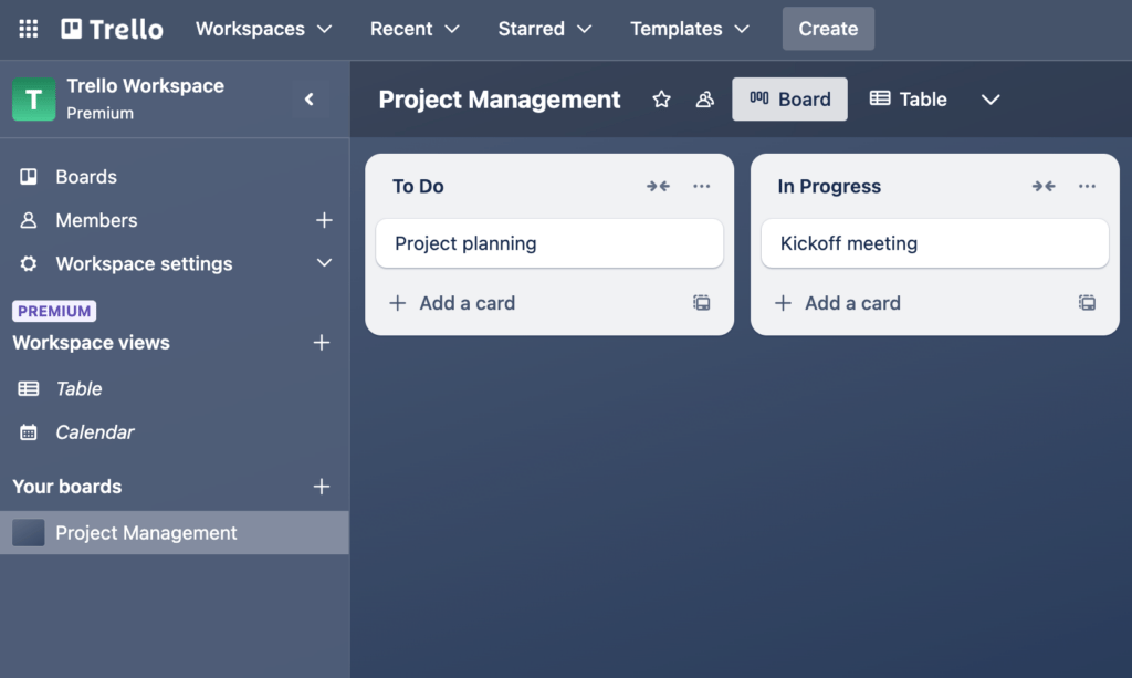 Trello Board-Oberfläche