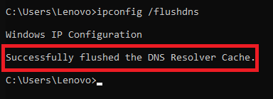 Ausf&uuml;hren des Befehls zum Leeren des DNS-Caches in der Windows-Eingabeaufforderung