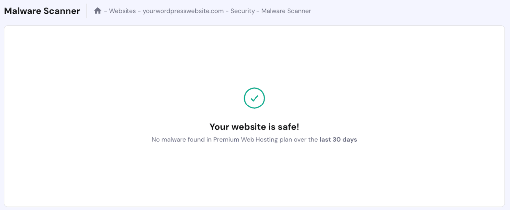 hPanel Malware-Scanner zeigt eine sichere Website